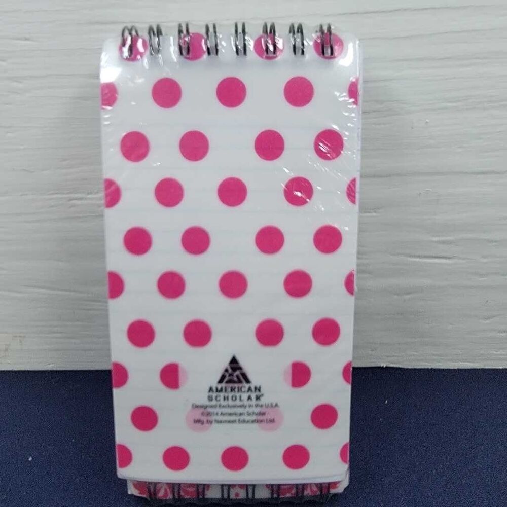 American Scholar Polka Dot Memo Book Pack 3 - Pink White Spiral Bound